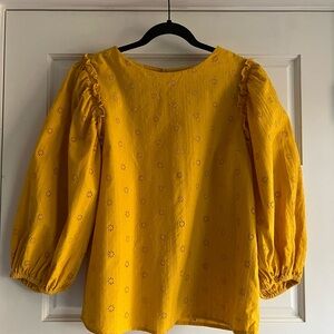 Yellow Women's Top with Ruffle Sleeves